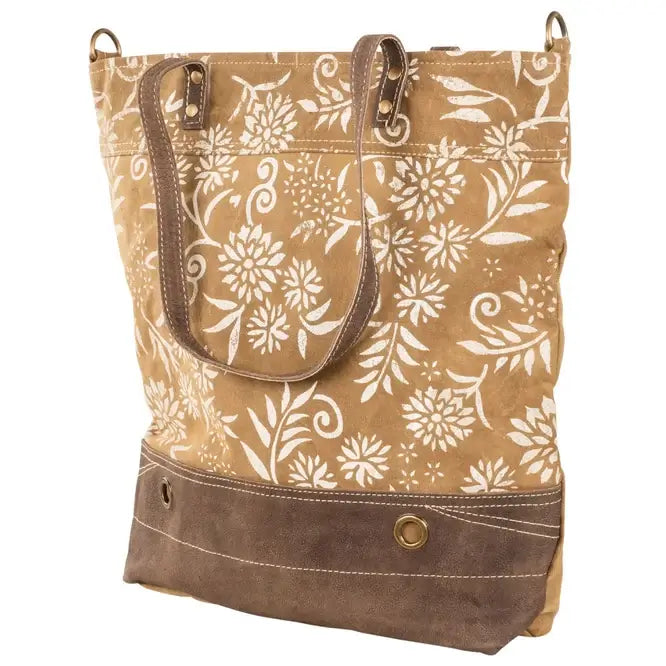 Millie Floral Print Recycled Military Canvas and Leather Tote