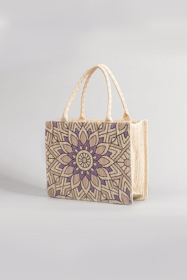 Geometric Flower Straw Weave Tote Bag in Pink or Lilac