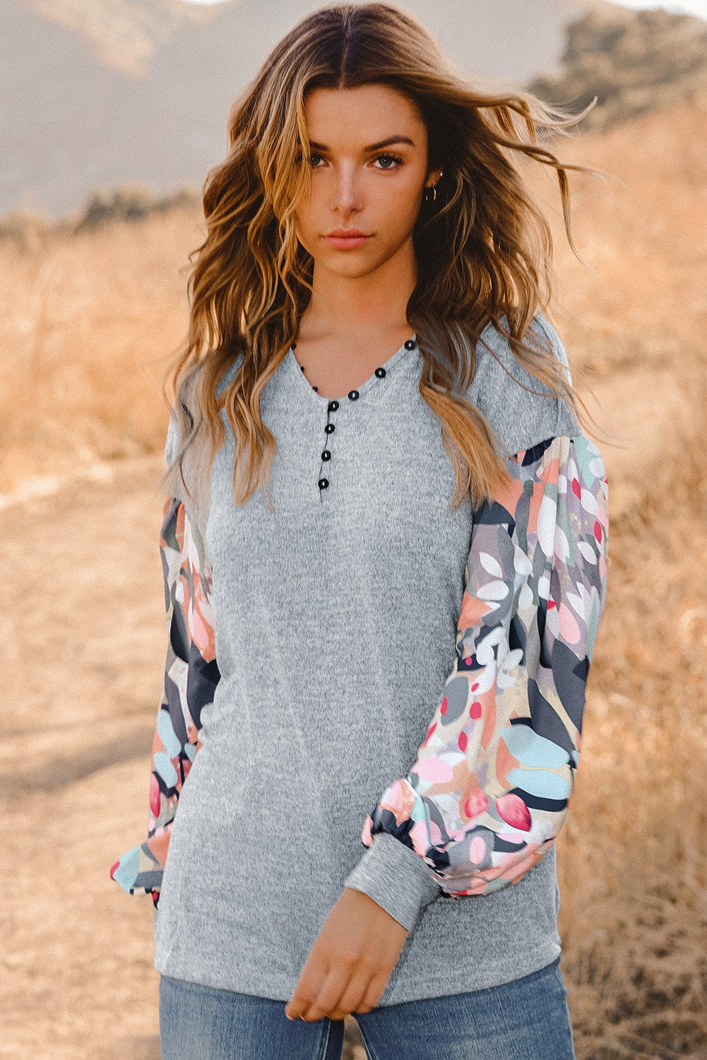 Talk it Over Mixed Media Top in Heather Grey