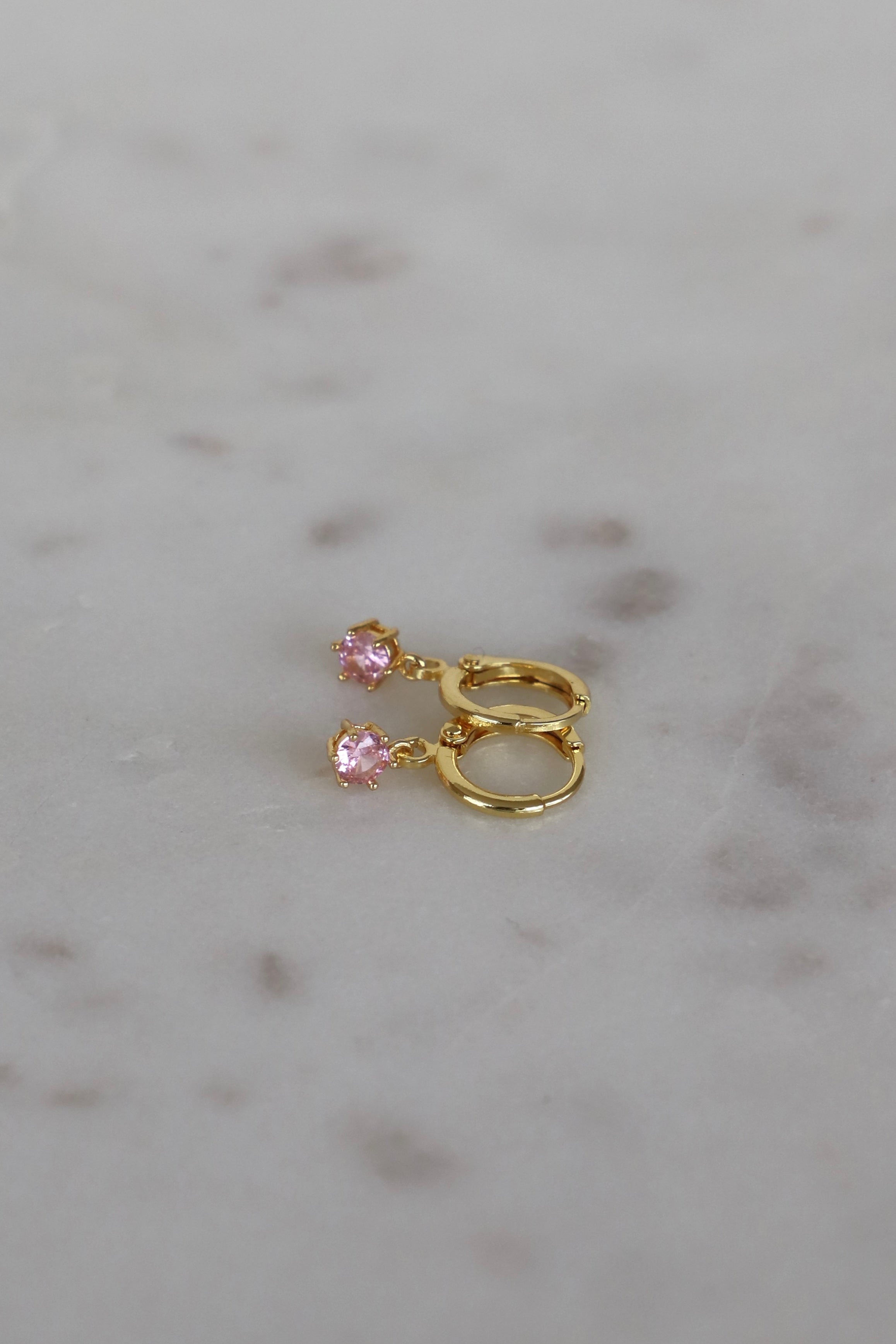 Round Birthstone Huggie Earrings in Gold
