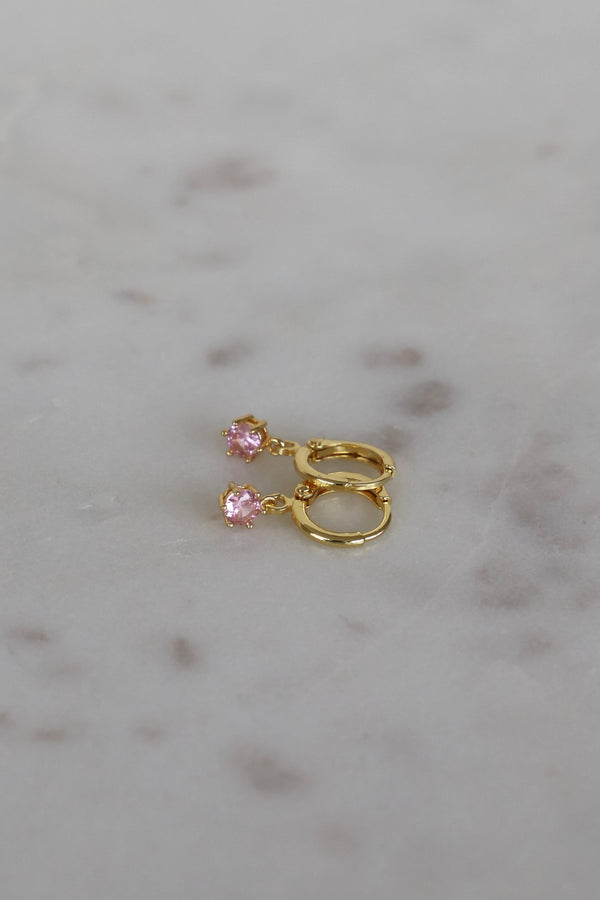 Round Birthstone Huggie Earrings in Gold
