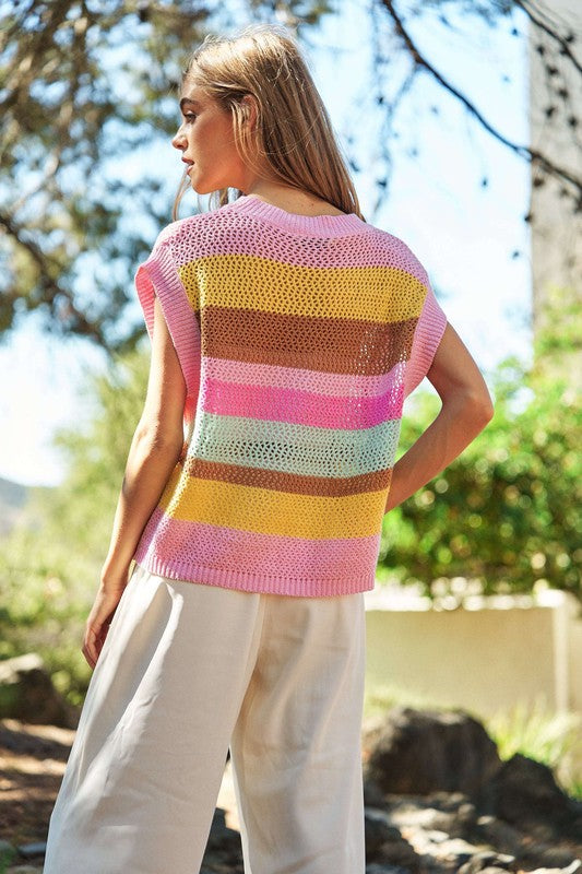 Above All Else Crochet Knit Sweater Vest in Light Pink or Beige