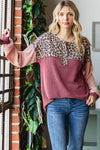 Big Dreams Leopard Ribbed Top in Burgundy - Curvy