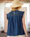 Let's Get Together Smocked Denim Top in Dark Denim