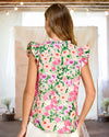 Garden Glow Floral Print Ruffle Trim Blouse in Pink