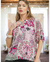 Umgee: Lost in Your Eyes Floral Print Blouse in Blush Pink