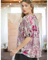 Umgee: Lost in Your Eyes Floral Print Blouse in Blush Pink