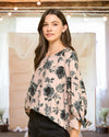 Maya Three-Quarter Tie Sleeve Floral Blouse in Mauve