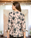 Maya Three-Quarter Tie Sleeve Floral Blouse in Mauve