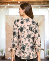 Maya Three-Quarter Tie Sleeve Floral Blouse in Mauve