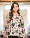 Maya Three-Quarter Tie Sleeve Floral Blouse in Mauve