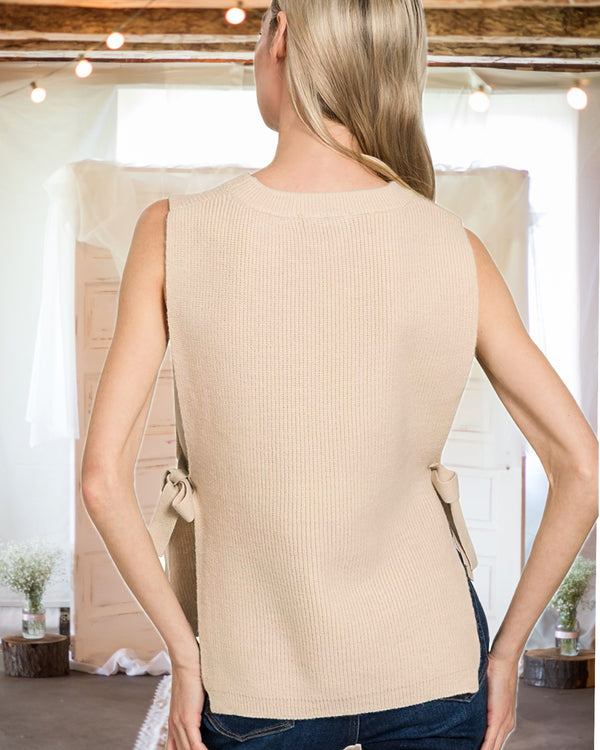 Sadie Side Tie Sweater Vest is Sand Beige