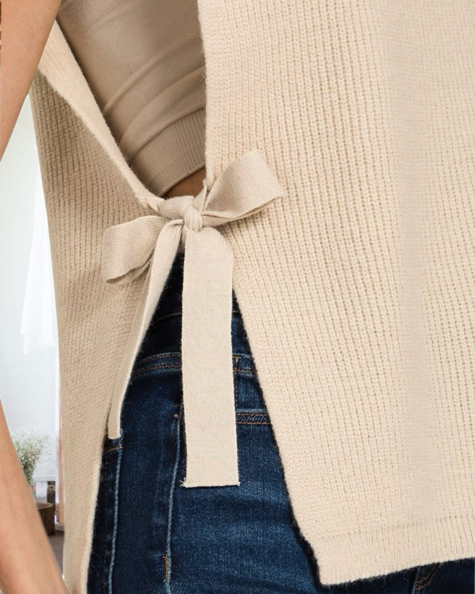 Sadie Side Tie Sweater Vest is Sand Beige