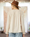 Delia Ruffle and Smocked Blouse in Natural
