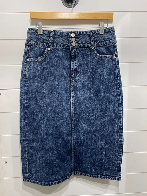 Traditional Girl Bleach Washed Denim Skirt - Curvy