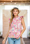 Be Yourself Ruffle Trim Floral Blouse in Fuchsia