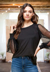 Always With You Polka Dot Lace Sleeve Top in Black