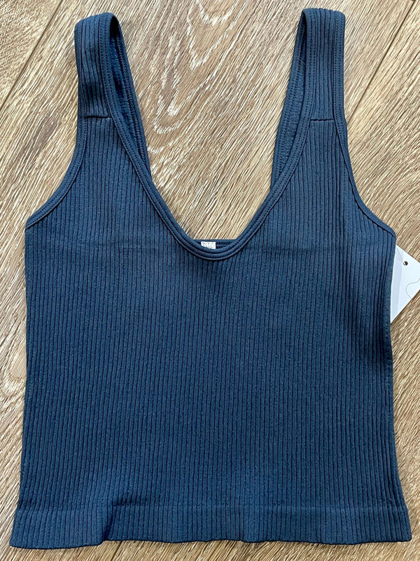 Ribbed Cropped Tank in Deep-Sea Blue