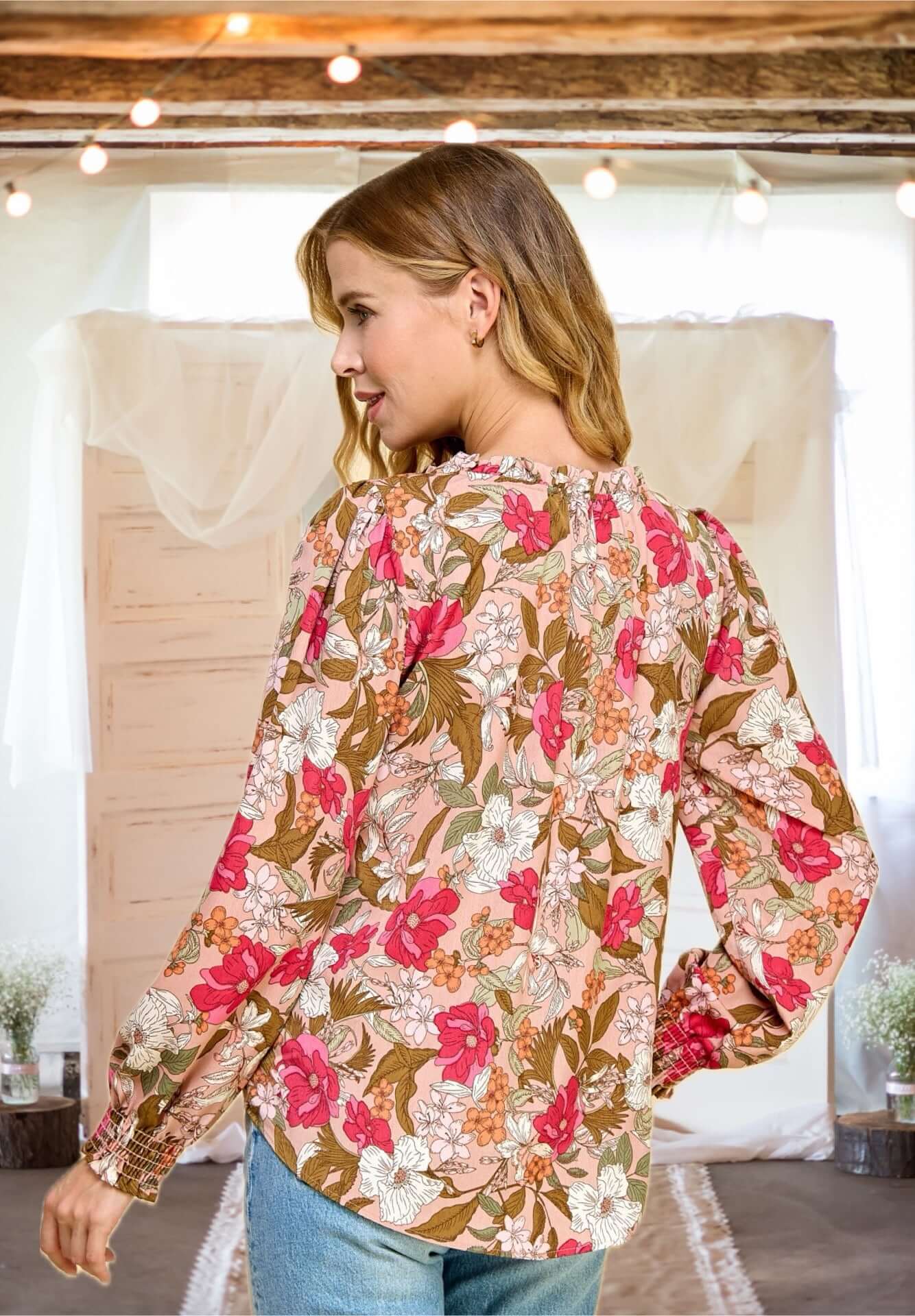 Ticket to Spring Floral Blouse in Blush Pink