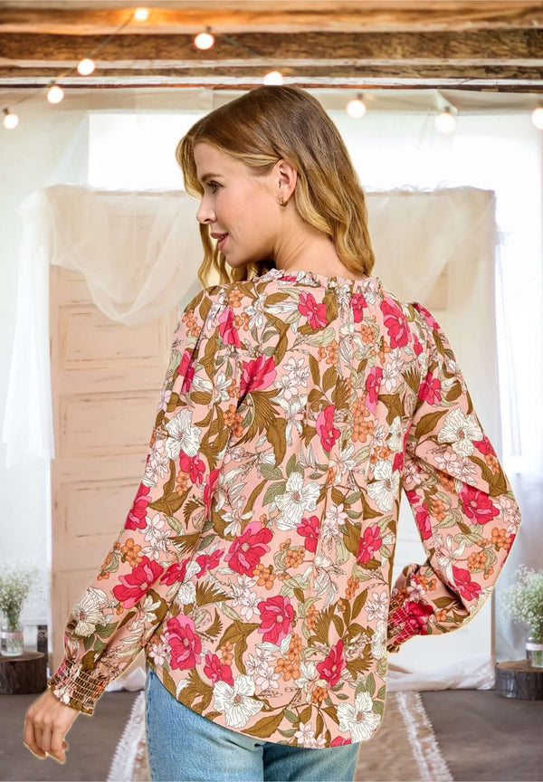 Ticket to Spring Floral Blouse in Blush Pink