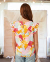Lift You Up Abstract Print Ruffle Blouse in Rose Pink Mix