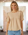 On My Mind Open Tied Sleeve Blouse in Taupe