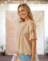 On My Mind Open Tied Sleeve Blouse in Taupe