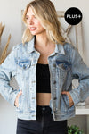 Rhinestone Cropped Denim Trucker Jacket in Medium Denim - Curvy