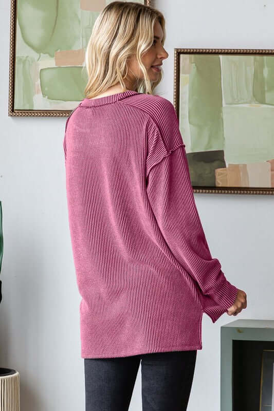 Just To See You Wavy Ribbed Top in Deep Rose