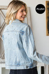 Rhinestone Cropped Denim Trucker Jacket in Medium Denim - Curvy