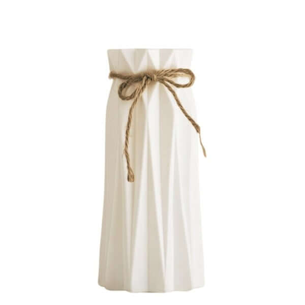 Modern pleated vase with twine bow, perfect for home decor and flower arrangements.