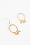 Elegant 14K gold-plated earrings with rounded rectangles and teardrop charms for stylish day-to-night wear.