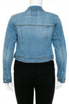 Classic Destructed Crop Denim Jacket in Medium Blue - Curvy
