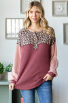 Big Dreams Leopard Ribbed Top in Burgundy