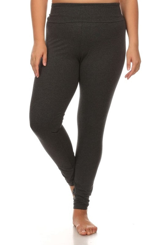 Fold Over Waist Band Leggings in Charcoal - Curvy
