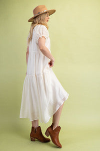 Lexi Lightweight Tiered Pleat Detail Dress in Cream