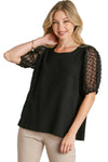 Margot Linen Puff Sleeve Top in Black
