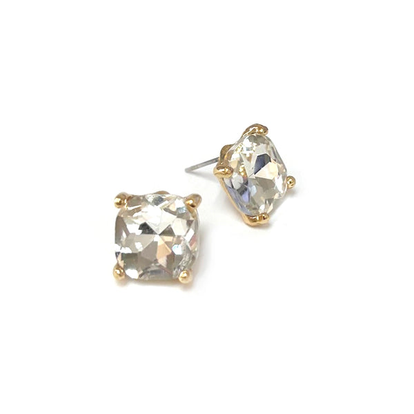 Broadway 12mm Cushion Cut Square Crystal Glass Bead Stud Earrings in Clear