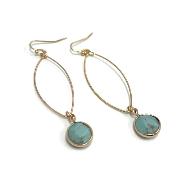 Trish Marquis Shape Wire Hoop with Semiprecious Turquoise Stone Dangle Earring