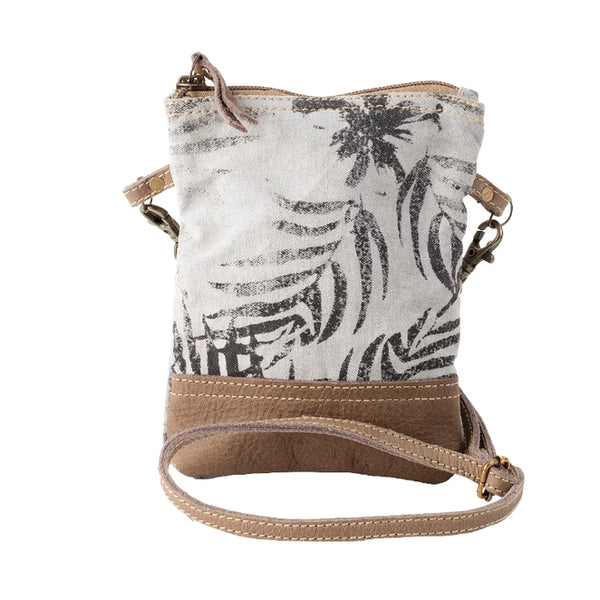 Kailani Palm Leaf Print Canvas and Leather Passport Crossbody