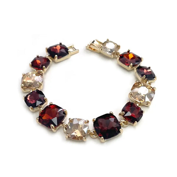 Broadway Square Cushion Cut Crystal Glass Linked Bracelet in Brown Multi