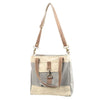 Stephanie Mixed Fabric Canvas Crossbody Tote in Grey and Cream