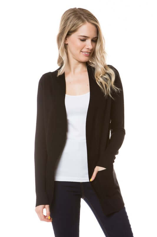 Face the Day Open Front Cardigan in Black