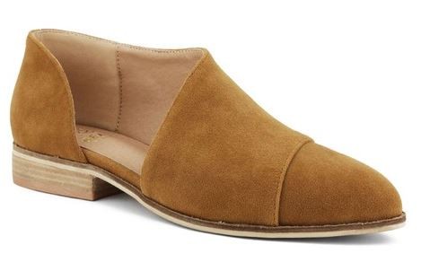 Corinne Suede Side Cut Out Flat Loafer in Camel