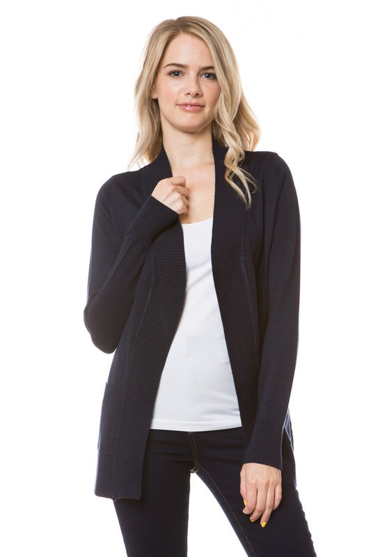 Face the Day Open Front Cardigan in Navy