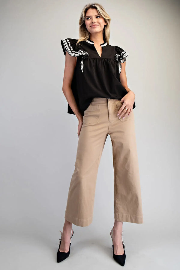 Ella Straight Leg Cropped Pants in Taupe