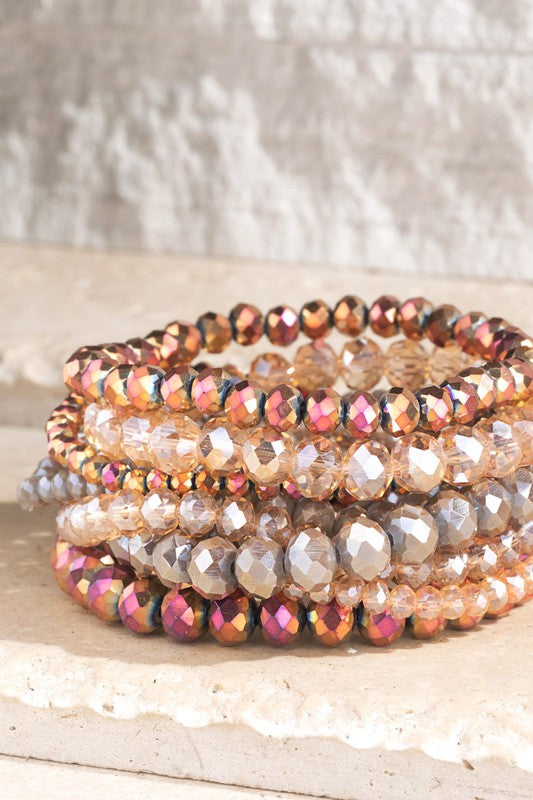 In Harmony Layered Glass Bead Bracelet Set in Pink and Gold