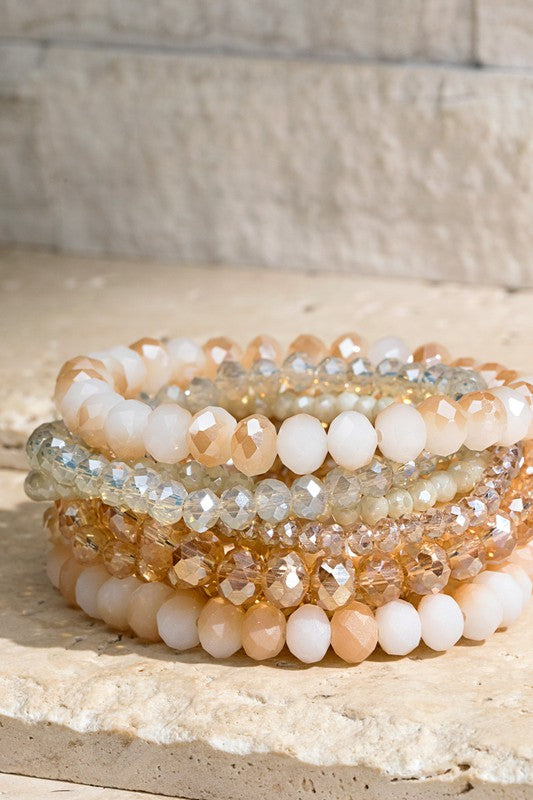 In Harmony Layered Glass Bead Bracelet Set in Nude