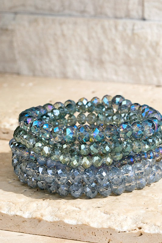 In Harmony Layered Glass Bead Bracelet Set in Aurora Borealis Grey