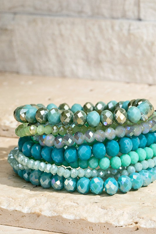 In Harmony Layered Glass Bead Bracelet Set in Opal Turquoise